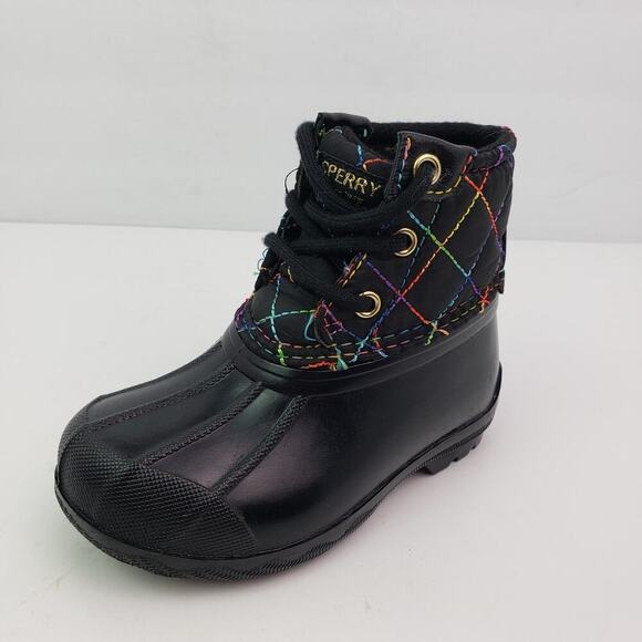 Sperry Port Rainbow Toddler Girls Size 8 Black Quilted Duck Rain Boots - Picture 2 of 10